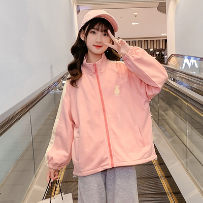 Pure Cotton Teen Girls Sporty Zip Up Jacket Breathable Cartoon Pattern