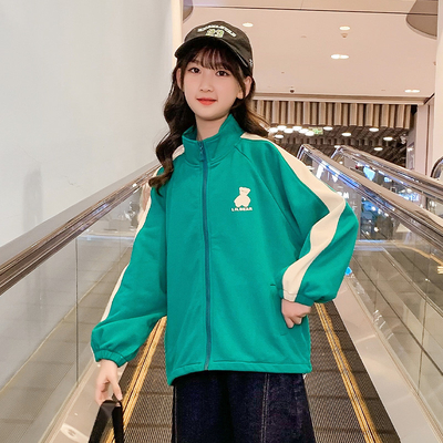 Pure Cotton Teen Girls Sporty Zip Up Jacket Breathable Cartoon Pattern