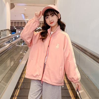 Pure Cotton Teen Girls Sporty Zip Up Jacket Breathable Cartoon Pattern