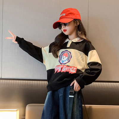 Children's cashmere padded sweater autumn and winter girls' warm one cashmere print coat for ages 4 to 16.