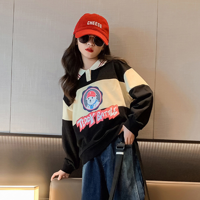Children's cashmere padded sweater autumn and winter girls' warm one cashmere print coat for ages 4 to 16.