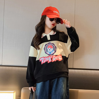 Children's cashmere padded sweater autumn and winter girls' warm one cashmere print coat for ages 4 to 16.