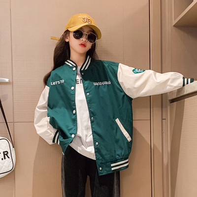 Embroidery Craft Girls Patchwork Baseball Jacket Skin Friendly Size 120