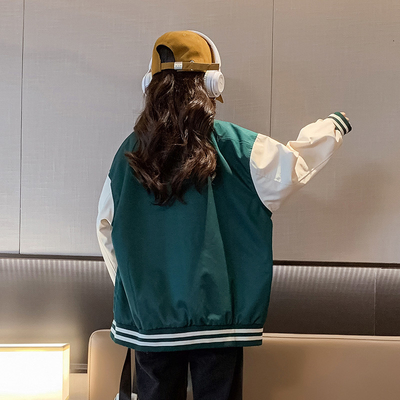 Embroidery Craft Girls Patchwork Baseball Jacket Skin Friendly Size 120