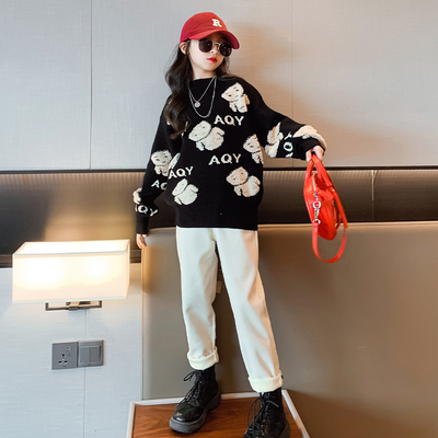 Embroidery Bear Sweater Children Clothing Set Thickened