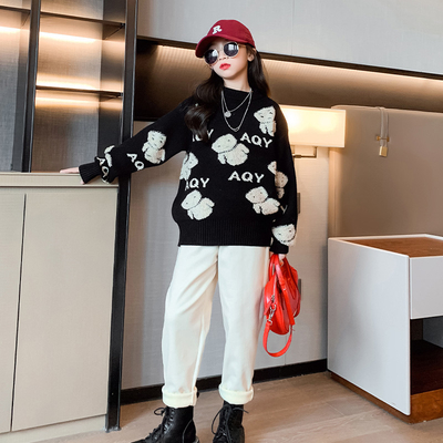 Embroidery Bear Sweater Children Clothing Set Thickened