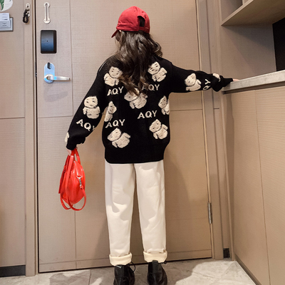 Embroidery Bear Sweater Children Clothing Set Thickened