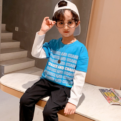 Leisure Fake Two Piece Boys T Shirt Multi Color