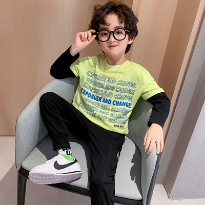 Leisure Fake Two Piece Boys T Shirt Multi Color