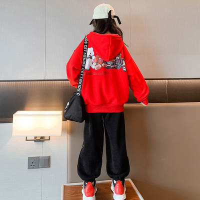 Children's suit thickened sports hoodie children's clothes autumn and winter trend cartoon girl warm two-piece set