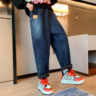 Children Blue Thick Velvet Fluffy Denim Casual Pants For 4-16 Years