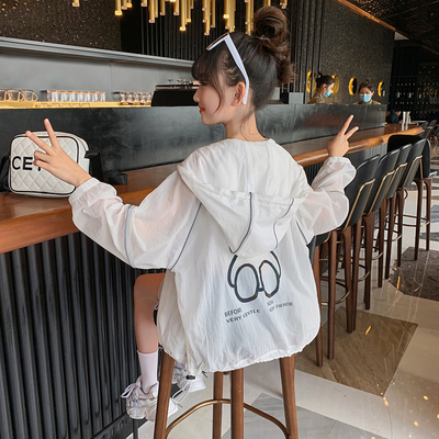 Summer sun-protective clothing for children, light, breathable and UV resistant, summer hooded skin clothing for girls