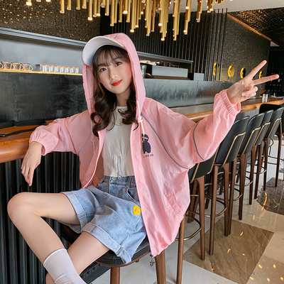 Summer sun-protective clothing for children, light, breathable and UV resistant, summer hooded skin clothing for girls