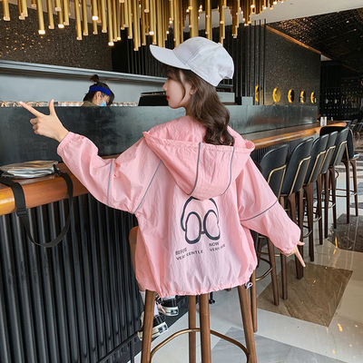 Summer sun-protective clothing for children, light, breathable and UV resistant, summer hooded skin clothing for girls