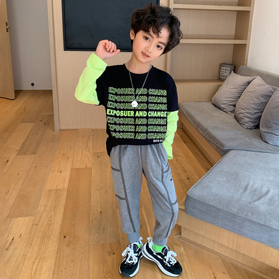 Children's suit Multicolor spring and autumn children's printed two-piece set for boys, suitable for children aged 4-16