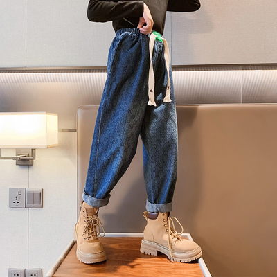 Girls jeans spring and fall children's clothing straight leg casual versatile pants suitable for children 4-16 years old