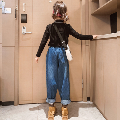 Girls jeans spring and fall children's clothing straight leg casual versatile pants suitable for children 4-16 years old