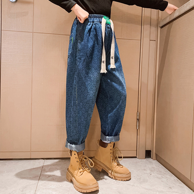 Girls jeans spring and fall children's clothing straight leg casual versatile pants suitable for children 4-16 years old