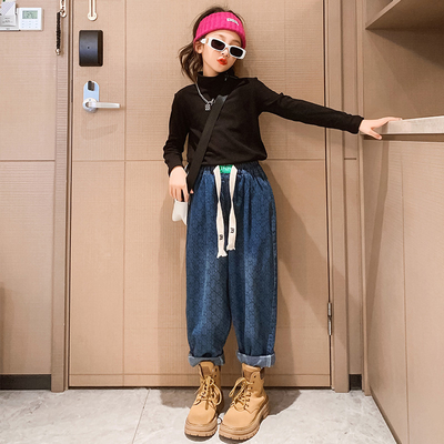 Girls jeans spring and fall children's clothing straight leg casual versatile pants suitable for children 4-16 years old