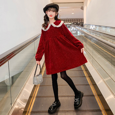 Children dress girl CLOTHING autumn winter installs red corduROY princess skirt girl skirt sell hot new products