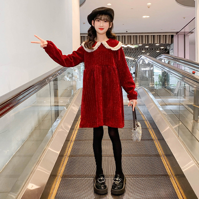 Children dress girl CLOTHING autumn winter installs red corduROY princess skirt girl skirt sell hot new products