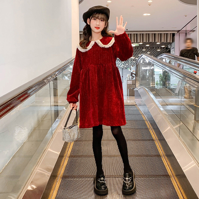 Children dress girl CLOTHING autumn winter installs red corduROY princess skirt girl skirt sell hot new products