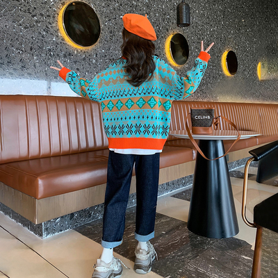Girls fashion sweater children's clothing autumn winter round neck pullover sweater color coat middle children
