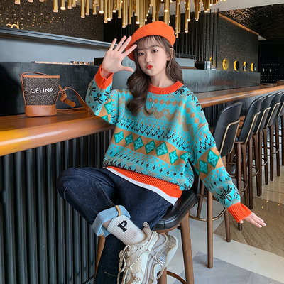 Fashion Fall Winter Little Girls Clothes Oversized Pullover Jacquard Knit Sweater