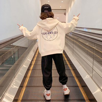 Kayısı Siyah Çocuk Kışlık Giysiler Kız Zip Up Hoodie Elastik Manşetler