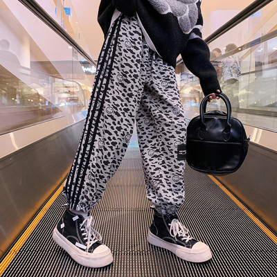 Thickened Warm Versatile Leopard Print Casual Pants With Lacing Elastic Waist