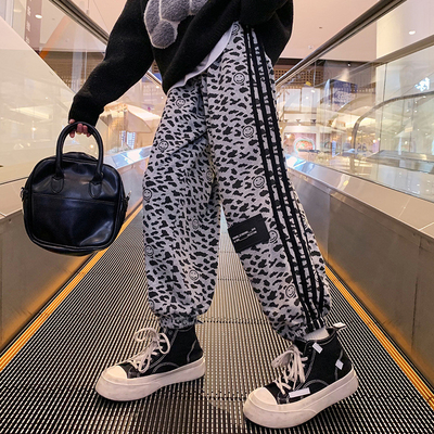 Thickened Warm Versatile Leopard Print Casual Pants With Lacing Elastic Waist