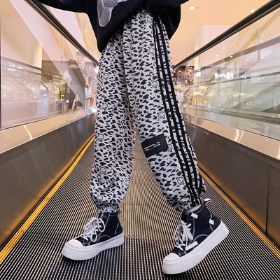 Thickened Warm Versatile Leopard Print Casual Pants With Lacing Elastic Waist