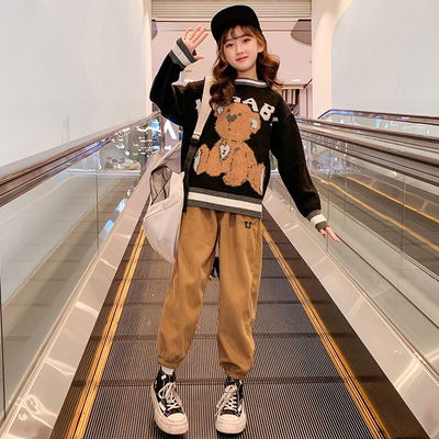 Cartoon Bear Pattern Childrens Winter Clothes Jacquard Knitted Sweater