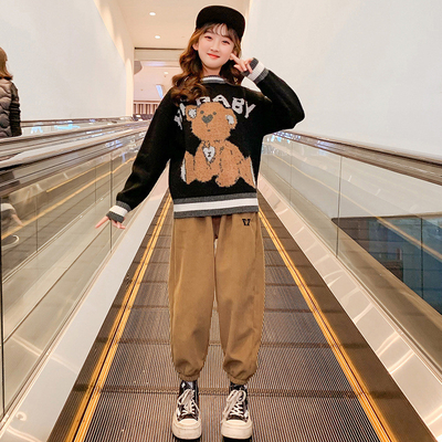Cartoon Bear Pattern Childrens Winter Clothes Jacquard Knitted Sweater
