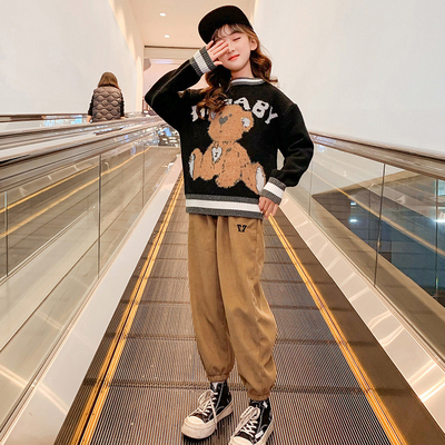 Cartoon Bear Pattern Childrens Winter Clothes Jacquard Knitted Sweater
