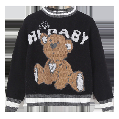 Cartoon Bear Pattern Childrens Winter Clothes Jacquard Knitted Sweater