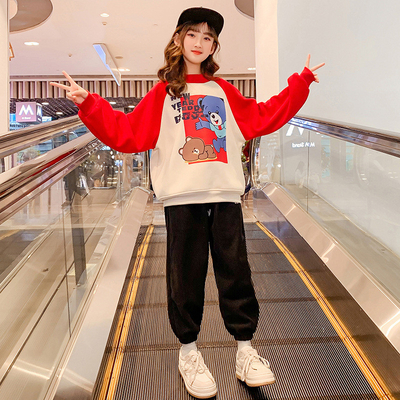 Filles dessin animé manches raglan mode vêtements pour enfants Patchwork décontracté col rond pull