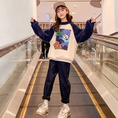 Filles dessin animé manches raglan mode vêtements pour enfants Patchwork décontracté col rond pull
