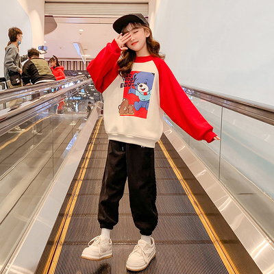 Delicate Soft Little Girls Clothes Color Matching Casual Round Neck Jumper