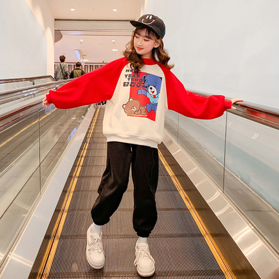 Raglan Sleeves Childrens Spring Clothes Girls Casual Round Neck Pullover