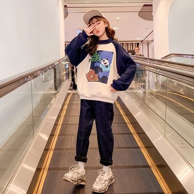 Raglan Sleeves Childrens Spring Clothes Girls Casual Round Neck Pullover