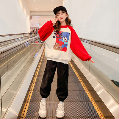 Cartoon Pattern Childrens Winter Clothes Casual Girls Round Neck Pullover