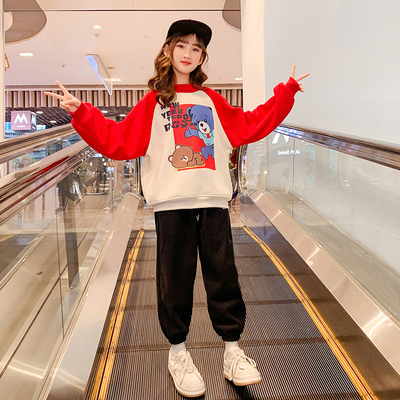 Cartoon Pattern Childrens Winter Clothes Casual Girls Round Neck Pullover