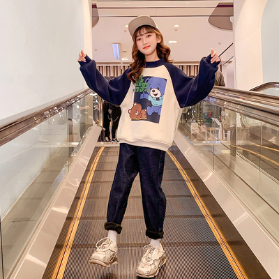 Cartoon Pattern Childrens Winter Clothes Casual Girls Round Neck Pullover