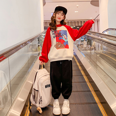 Cartoon Pattern Childrens Winter Clothes Casual Girls Round Neck Pullover