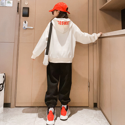 Childrens Thickened Sport Letter Hoodie And Sweatpants Set Loose Version