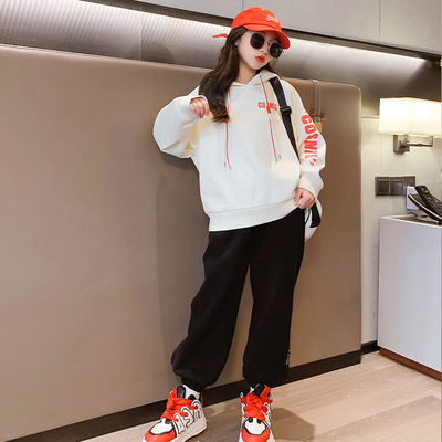 Elastic Cuff Childrens Spring Clothes Sports Letters Girls 2 Piece Hoodie Set