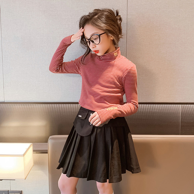 Embroidered Thermal Tight Turtleneck Undershirts Striped For Ages 4-16