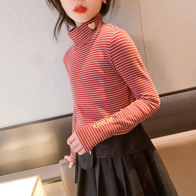 Embroidered Thermal Tight Turtleneck Undershirts Striped For Ages 4-16