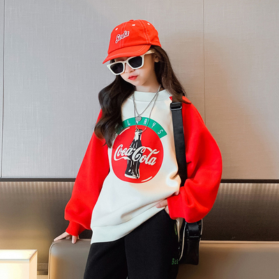 Girls Cartoon Fashion Childrens Clothes White And Red Raglan Sleeve Sweatshirt